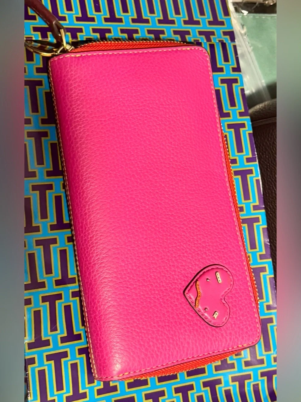 Tory Burch Perry Patchwork Hearts zip continental wallet with heart zipper pull